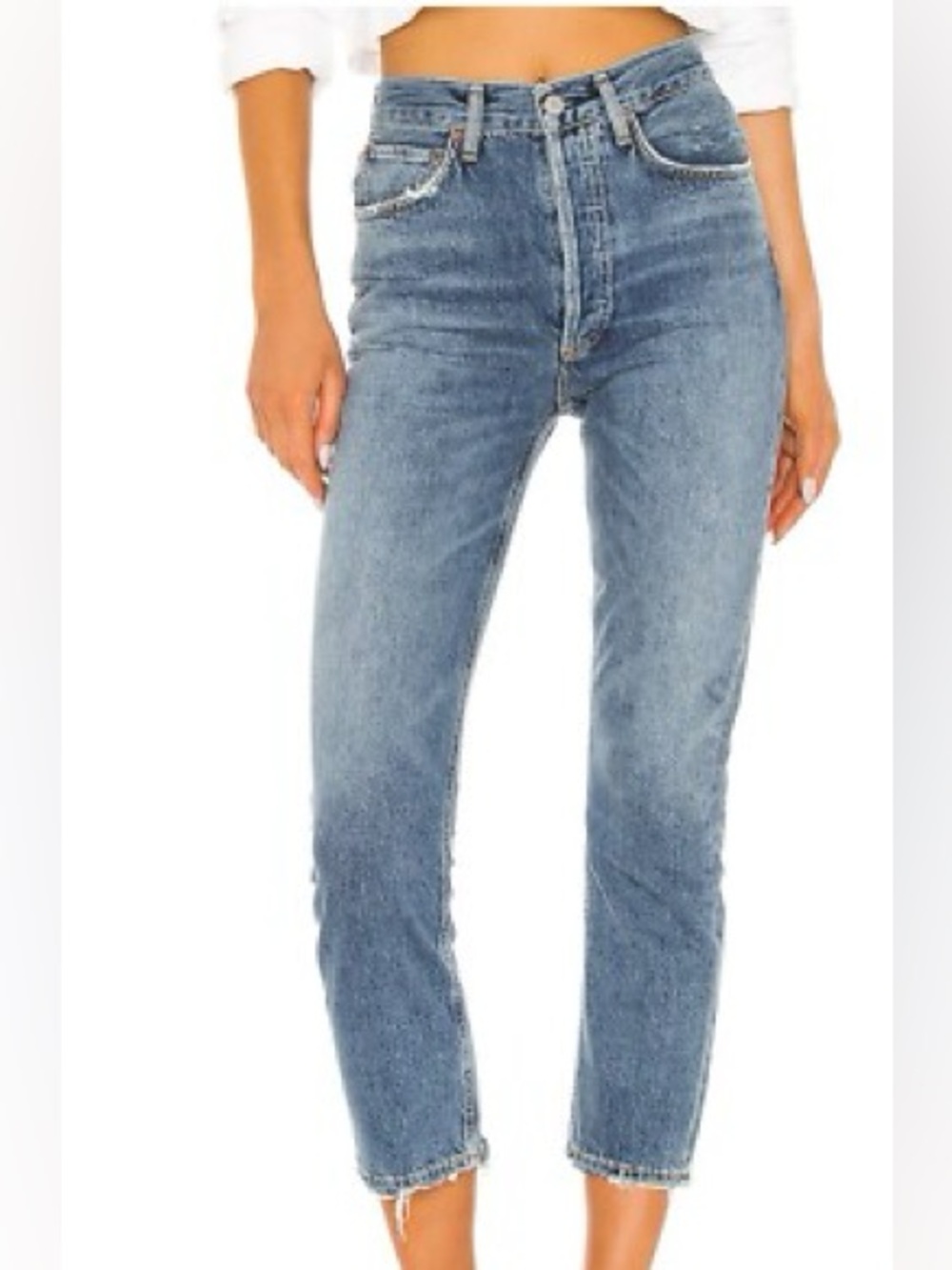 Agolde Womens Riley High Rise Straight Crop Jeans Blue Denim Size 26